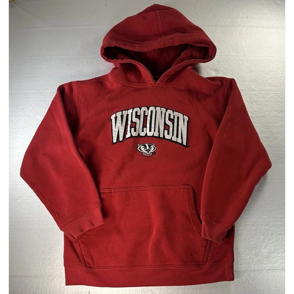 VTG Wisconsin Badgers Red‎ Pullover Hoodie Sweatshirt Small